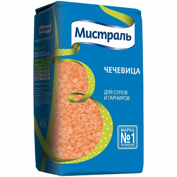 Чечевица МИСТРАЛЬ красная колотая 450г