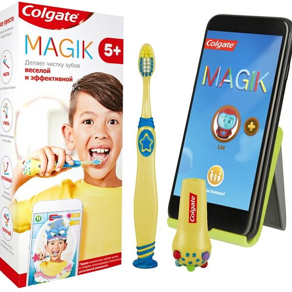 Зубная щетка детская Colgate Magik 5+ с приложением для чистки зубов ультрамягкая