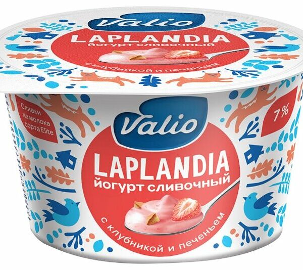 Йогурт сливочный Valio Laplandia с клубникой и печеньем 7%