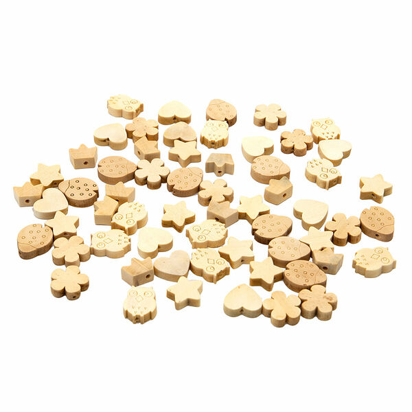 4AR2002-07 Набор деревянных неокрашенных бусин-фигурок, 60 шт., Astra&Craft