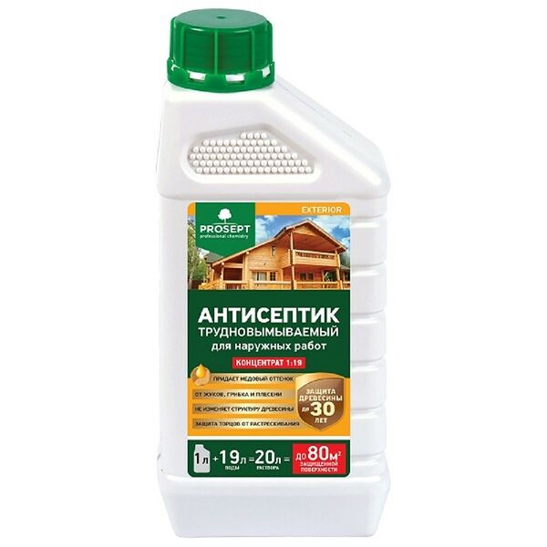 Антисептик для наружных работ PROSEPT Exterior, 1л, к-т 1:19
