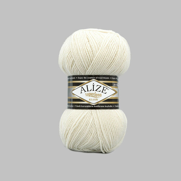 Пряжа ALIZE 'Superlana klasik' (однотонная) 100гр. 280м. (75% акрил, 25%шерсть) ТУ(599 слоновая кость)