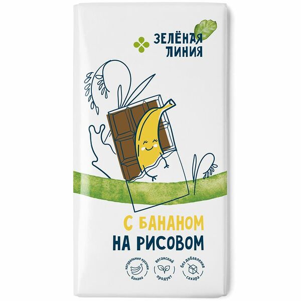 Шоколад Зеленая линия Рисовый без сахара банан 65г