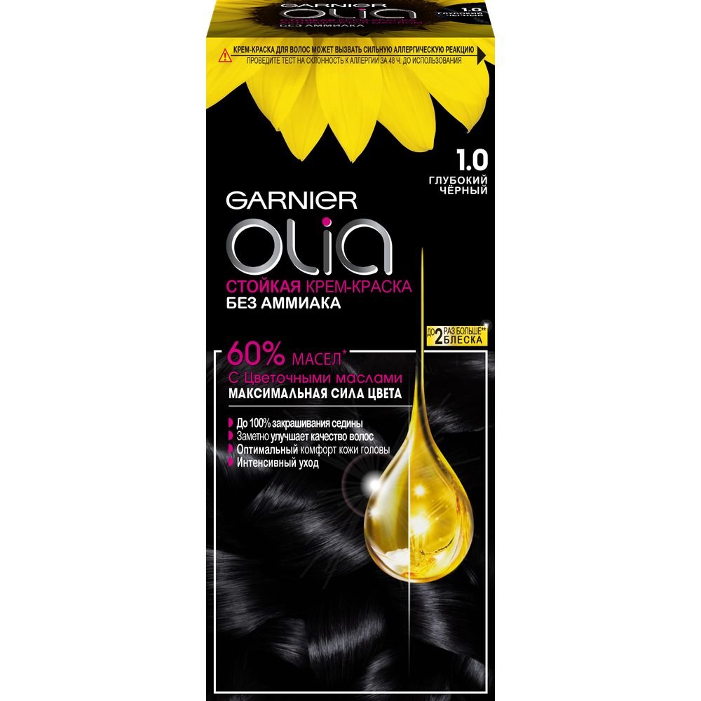 

Garnier Стойкая крем-краска для волос "Olia" с цветочными маслами без аммиака, оттенок 1.0 Глубокий черный, темно-коричневый, 112 мл