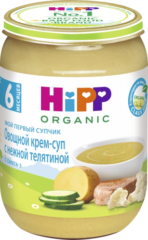 

Крем-суп HiPP Овощной с нежной телятиной для детей с 6 месяцев 190 г