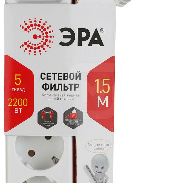 Сетевой фильтр Эра Lite 5 розеток 10А 1.5 метра