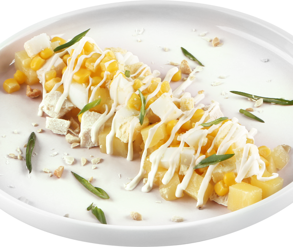 Салат Курочка-Ряба  с нежным куриным филе и сочным ананасом вес 