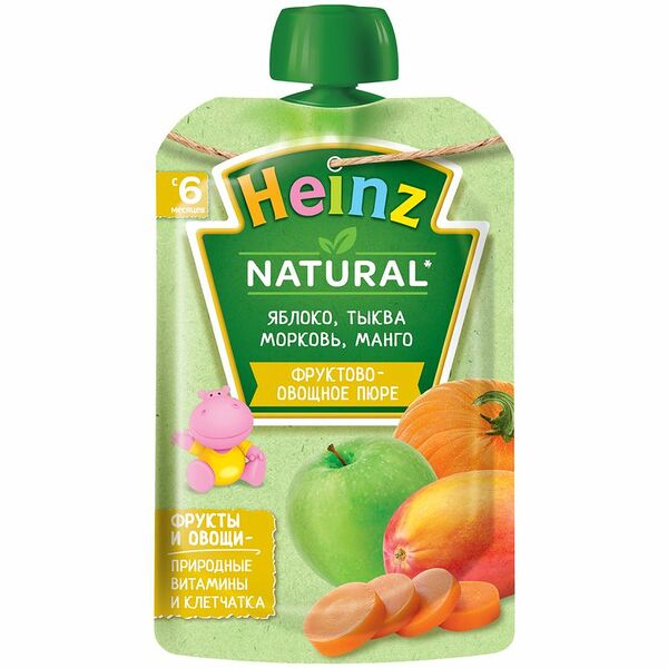 Пюре Heinz Фруктово-овощное яблоко-тыква-морковь-манго с 6 месяцев, 90г