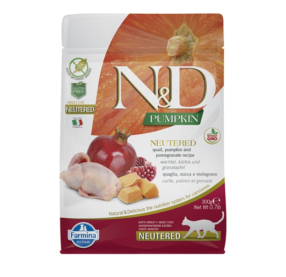 

Корм для кошек N&D Pumpkin для стерилизованных перепел, тыква и гранат 300 г