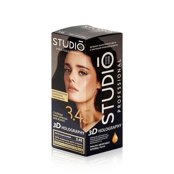Стойкая крем - краска для волос STUDIO 3D Holography 3.45 Темно-каштановый, 115 мл