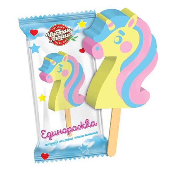 Мороженое пломбир Чистая Линия Единорожка Ванильный трёхслойное