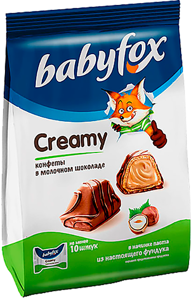 Конфеты Babyfox Creamy вафельные в молочном шоколаде с молочно-ореховой начинкой 100 г