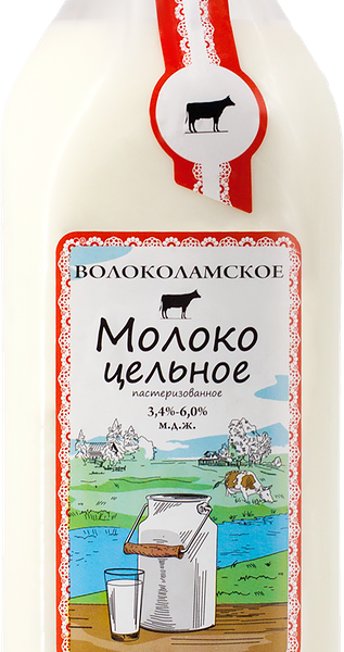 Молоко цельное Волоколамское пастеризованное 3,4-6% 950 мл