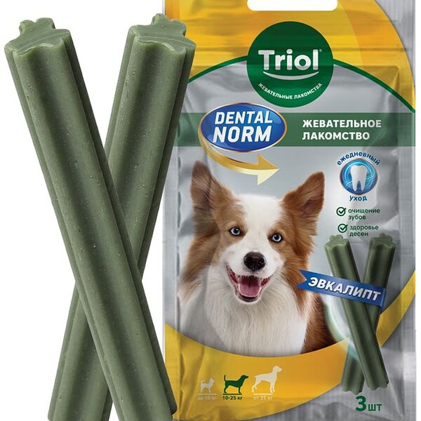 Лакомство для собак средних пород Тriol Dental Norm Палочки жевательные с эвкалиптом 3шт 75г