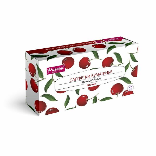 Салфетки бумажные PREMIAL косметич.2-х сл.100шт дизайн в ассортименте, 1 уп.