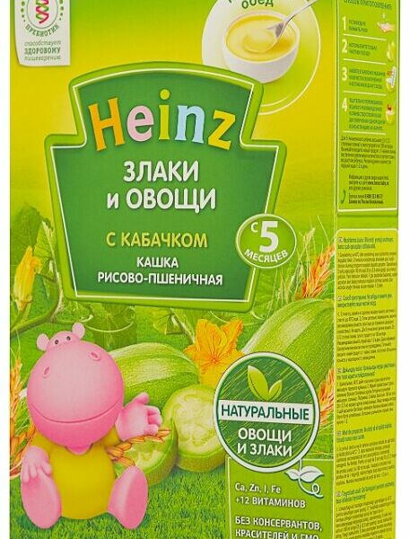 Каша детская Heinz Злаки и овощи безмолочная пшеничная рисовая с кабачками, с 5 месяцев