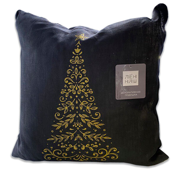 Подушка лен/п/л гл/кр 45х45 Новогодний блеск печать золото