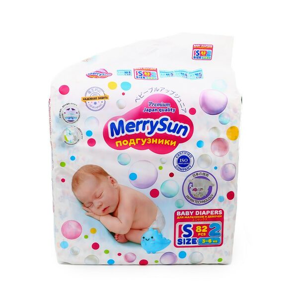 Подгузники детские Merrysun одноразовые размер S 82шт