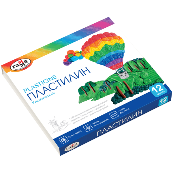 Пластилин Гамма Классический со стеком, 12 цветов