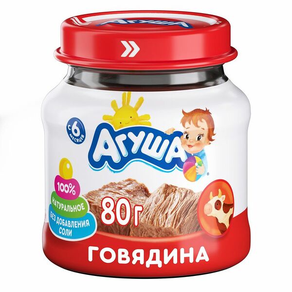 Пюре мясное Агуша Говядина 6.2% с 6 месяцев, 80г