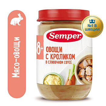 Пюре мясо-овощное SEMPER Овощи с кроликом в сливочном соусе, с 8 месяцев