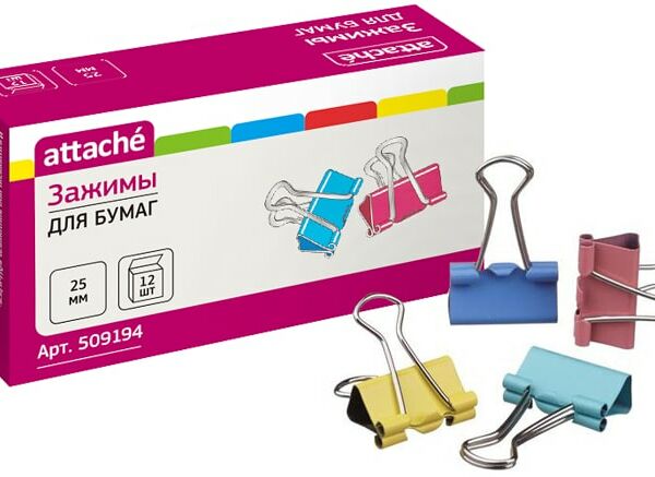 Зажимы для бумаг Attache 25мм 12шт