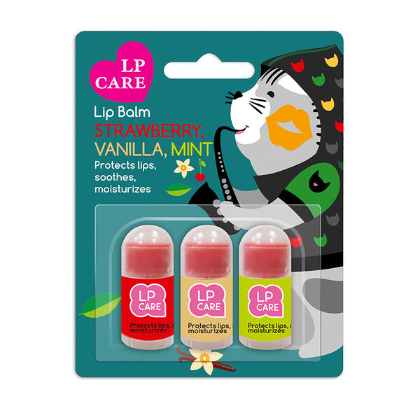 Бальзам для губ `LP CARE` (клубника, ваниль мята) 2,5x3 шт