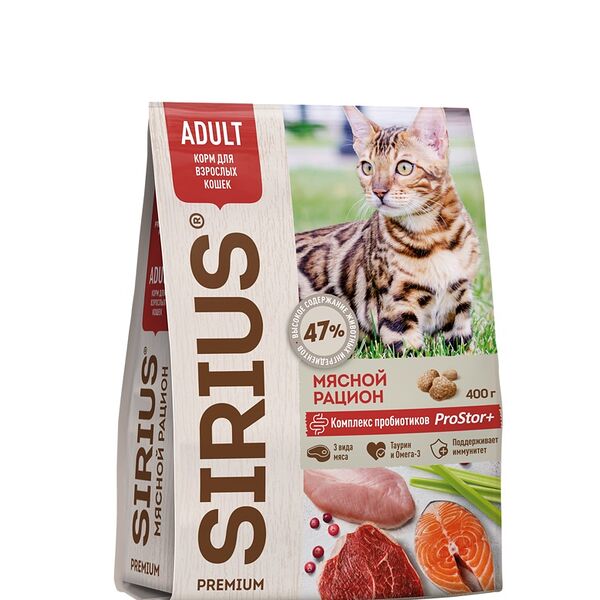 Sirius сухой корм для взрослых кошек Мясной рацион