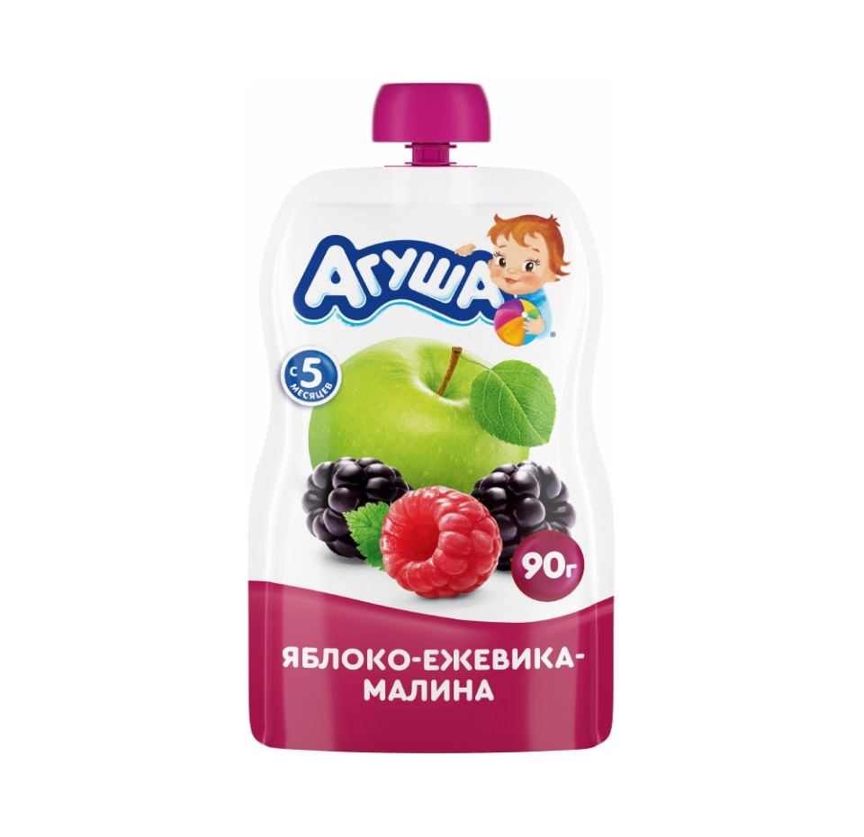 

Пюре «Яблоко, ежевика, малина», «Агуша», с 6 месяцев, 90 г, Россия