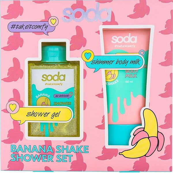 Подарочный набор Soda Me-Time Banana Milkshake Гель для душа 300мл + Гель-скраб 200мл + Мочалка