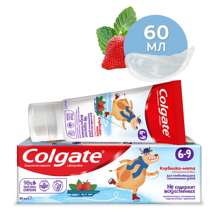 

Зубная паста детская Colgate 6-9 защита от кариеса с фторидом клубника-мята 60 мл