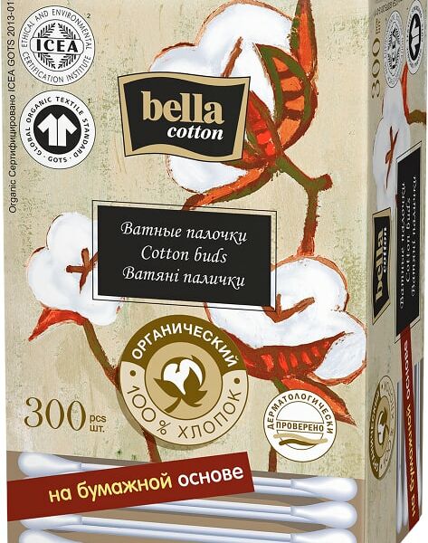 Ватные палочки Bella cotton органический хлопок 300шт
