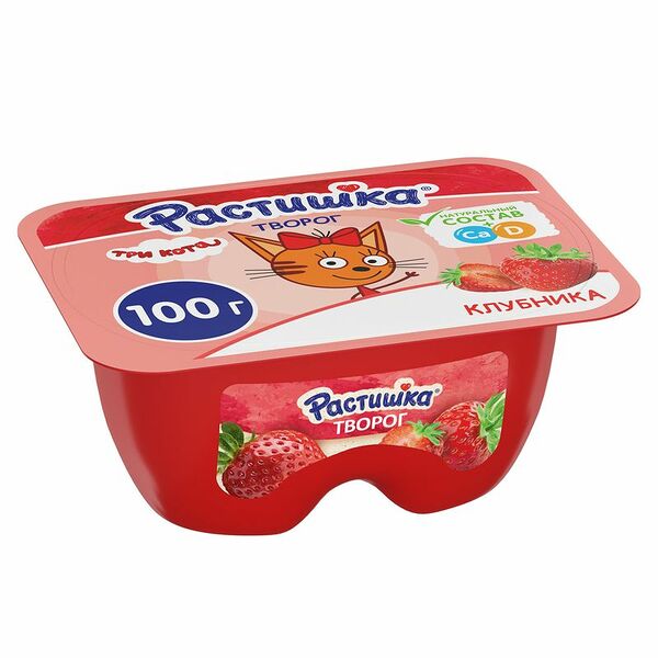 Творог Растишка клубника обогащённый кальцием 3.5%, 100г