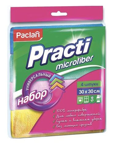 Салфетки хозяйственные из микрофибры Paclan Practi 30х30 см 4 шт