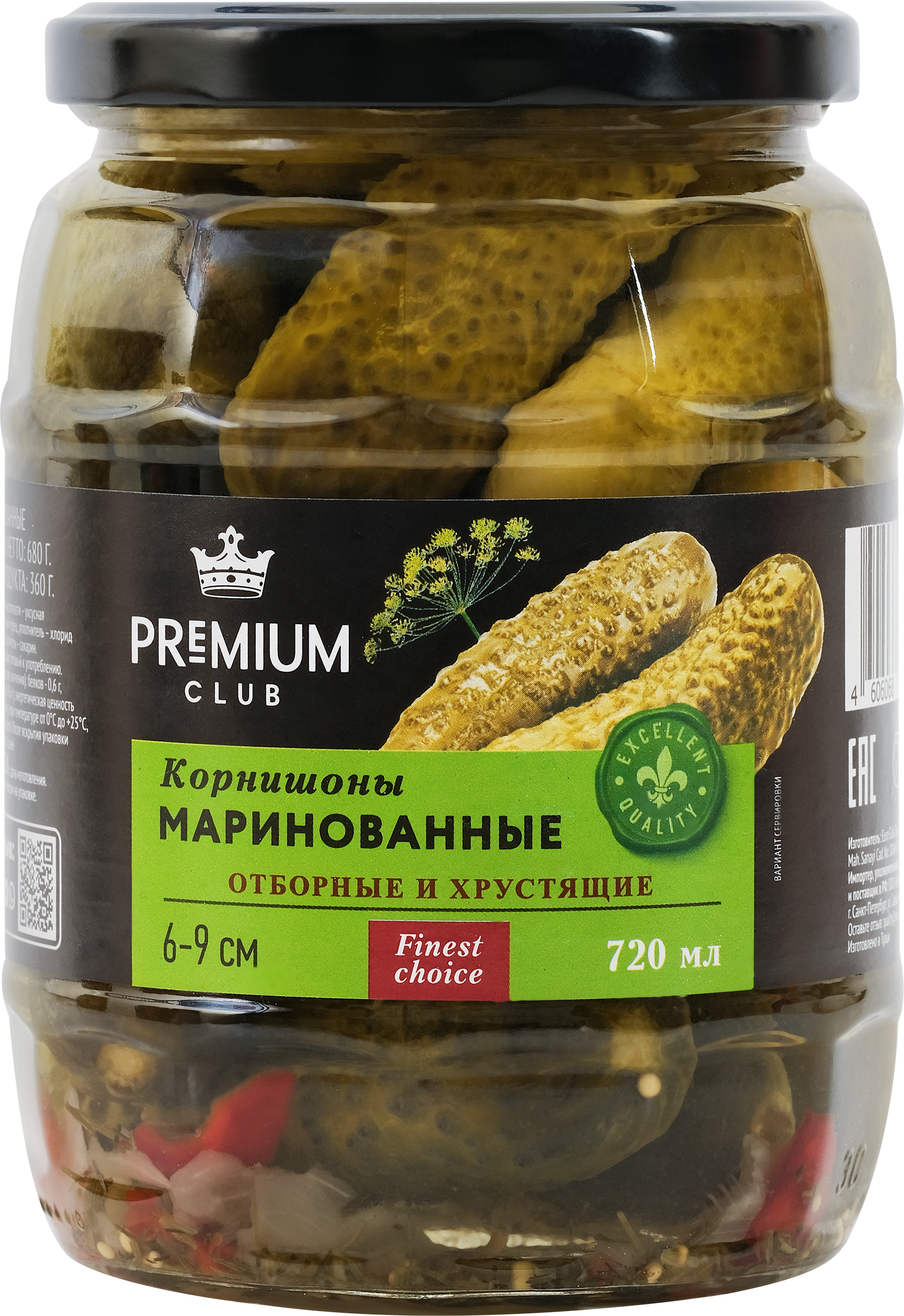 

Корнишоны маринованные Premium Club 3-6 см, 580 мл