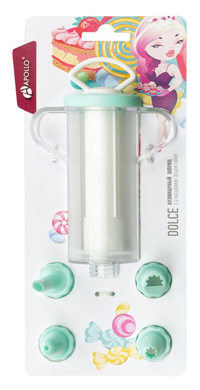 

Кулинарный шприц Apollo Dolce с 4 насадками, цвет в ассортименте, 1 шт