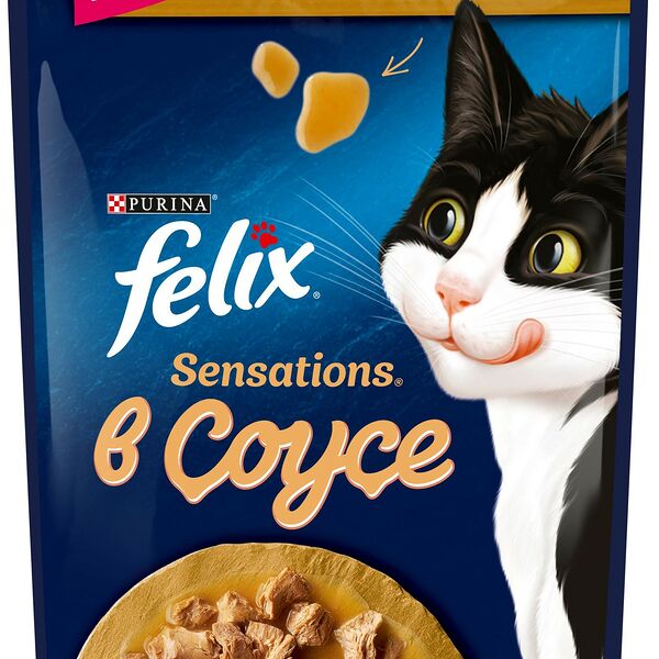 Корм для кошек Felix Sensations с индейкой в соусе со вкусом бекона