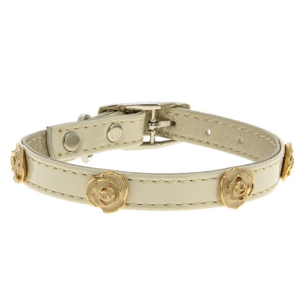 Ошейник для собак КАСКАД  Колибри  лаковый с украшением  Роза  12ммх30см белый