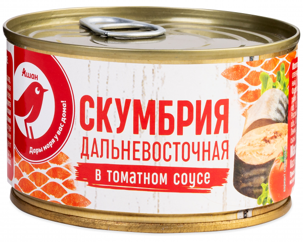 Скумбрия дальневосточная АШАН Красная птица в томатном соусе