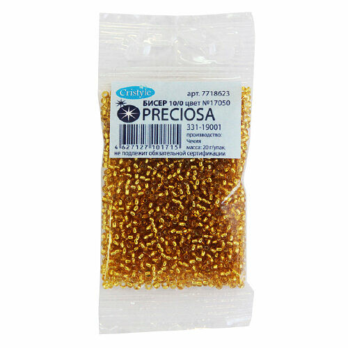 (17050) 331-19001-10/0 Бисер прозрачный с серебр.центром 10/0, круг.отв., 20гр Preciosa,упак