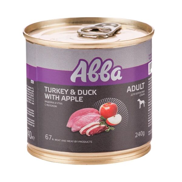 Adult Консервы для взрослых собак всех пород, индейка, утка и яблоко, 240 гр.