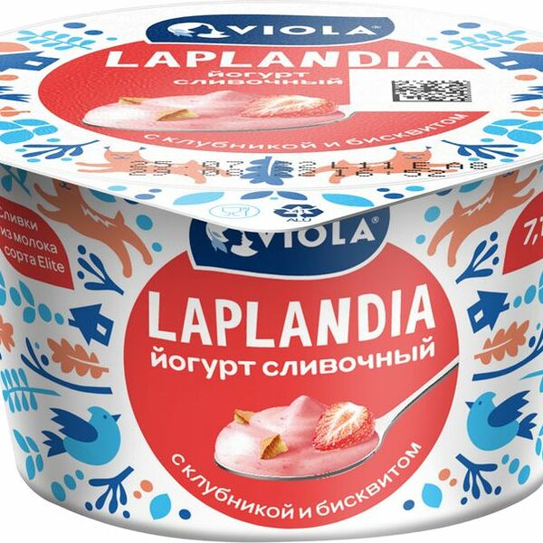 Йогурт Viola Laplandia сливочный с клубникой и бисквитом 7% 180г