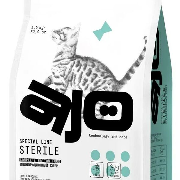 Сухой корм для активных стерилизованных кошекAJO Cat Sterile Курица/Индейка/Утка для кошек