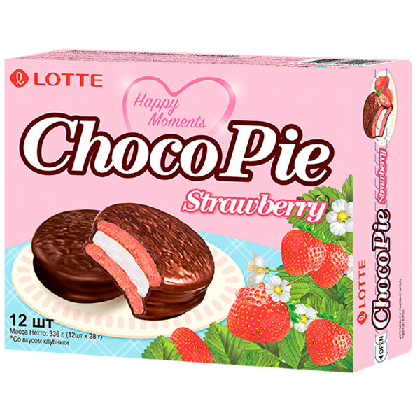 Печенье прослоённое Choco Pie Lotte со вкусом Клубники