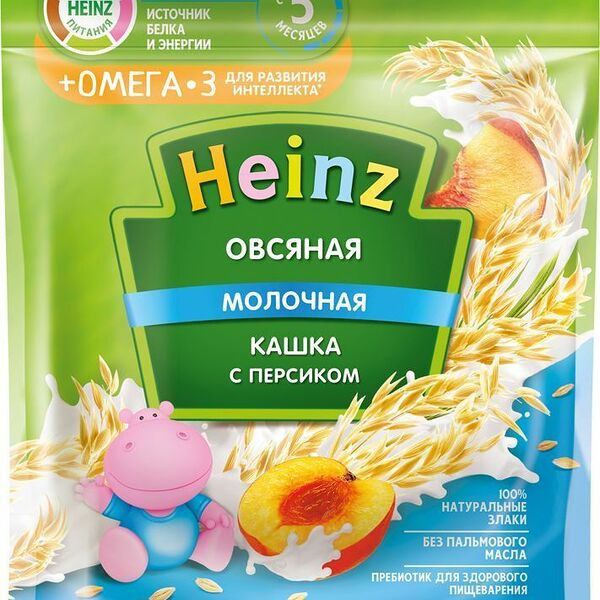 Каша овсяная молочная Heinz с персиком, с 5 месяцев