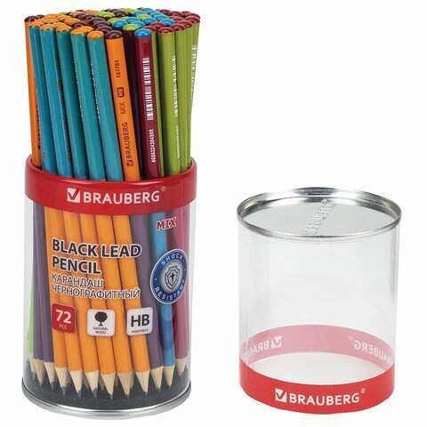 Карандаш чернографитный Brauberg MIX 1шт HB корпус ассорти 181761