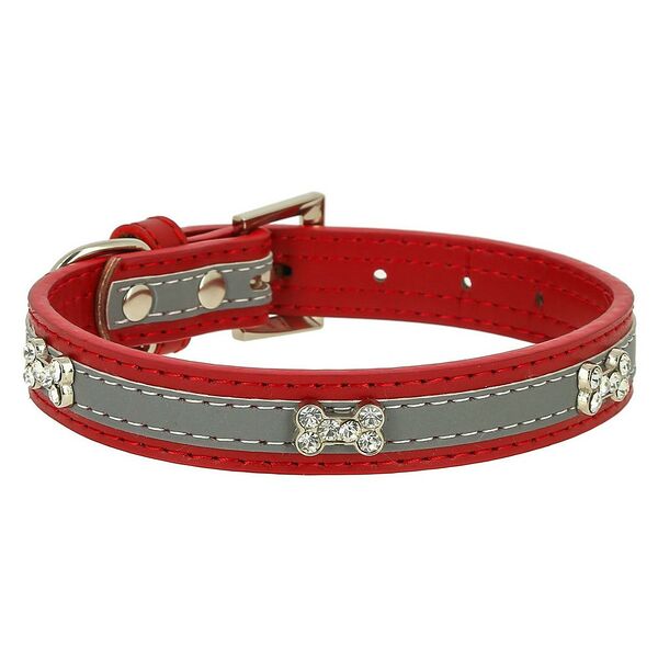 Ошейник для собак КАСКАД  Колибри  с украшением  Косточки  со стразами 20ммх40см красный