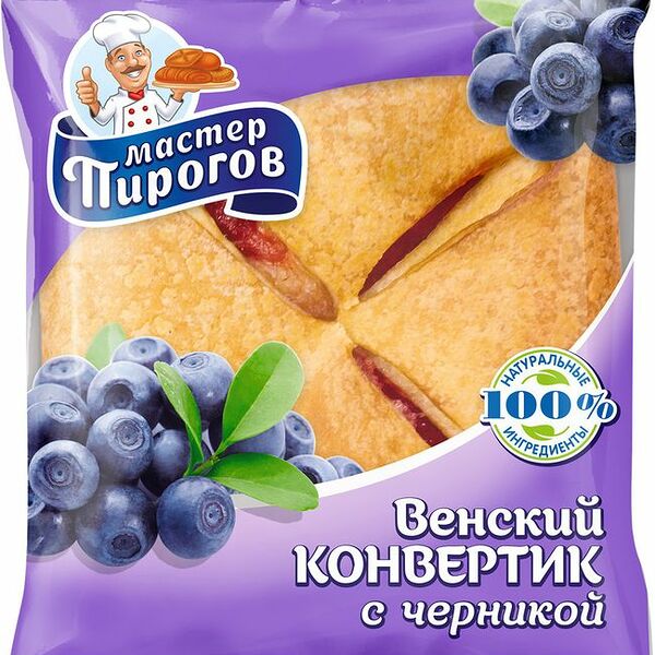 Слойка Мастер Пирогов Венский конвертик с черникой 70 г
