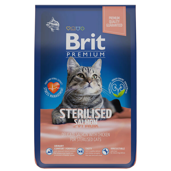Brit Premium Cat Sterilised для стерилизованных кошек и кастрированных котов Лосось