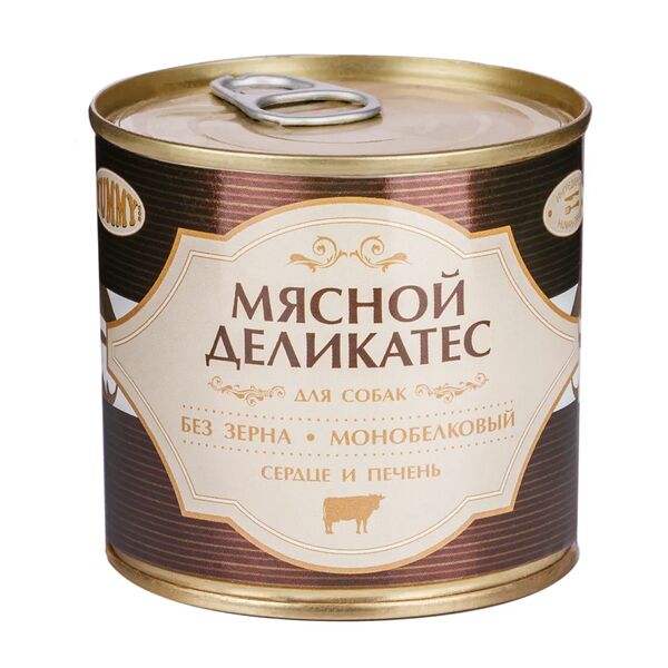 Мясной Деликатес консервы для собак, с натуральным сердцем и печенью в желе